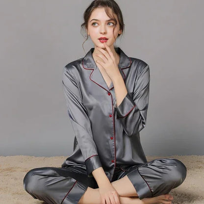 New Spring And Autumn Silk Couple Pajamas For Women - Which Mark