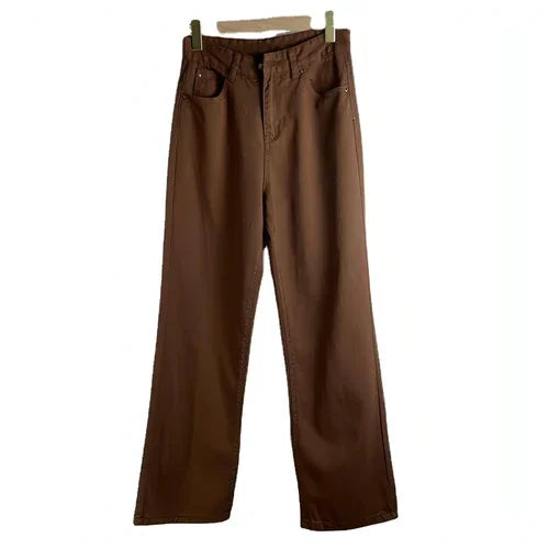 Brown Jeans Retro American Solid Color Looks Thin - Which Mark