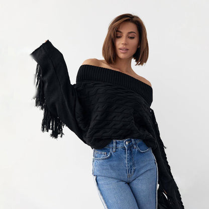 A Pure Color Elegant Style Woolen Tassel Design Sweater Women - Which Mark