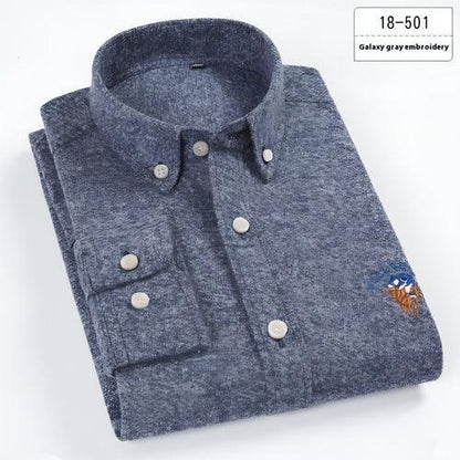 Cotton Brushed Plaid Long-sleeved DressShirt Business Casual Cotton - Which Mark