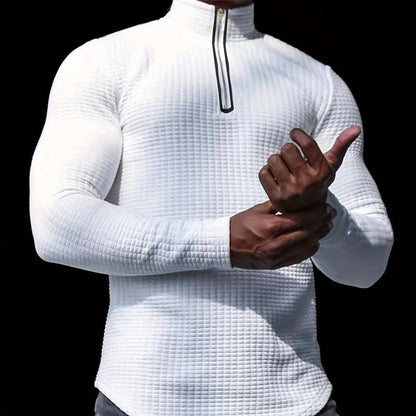 Outdoor Stand Collar Half Zip Training T-shirt Waffle Sports Bottoming - Which Mark