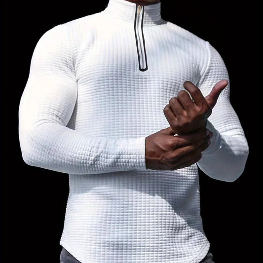 Outdoor Stand Collar Half Zip Training T-shirt Waffle Sports Bottoming - Which Mark