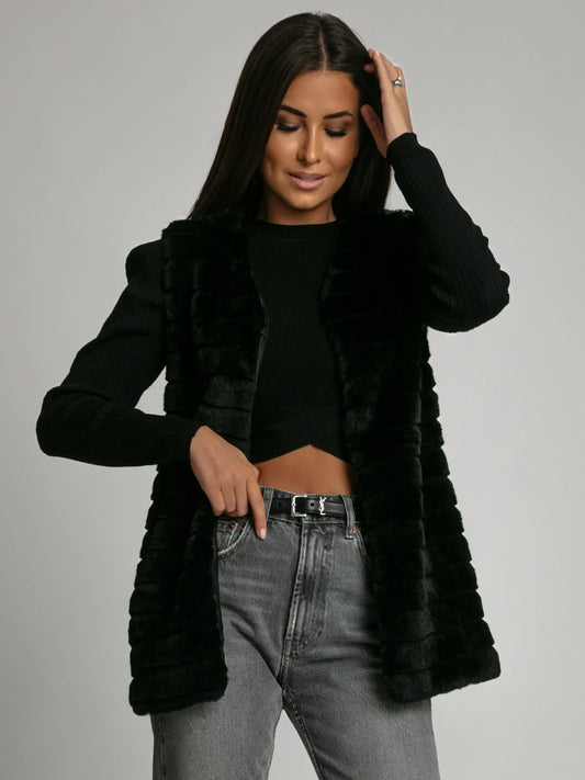 Women's fur vest, black 02114 - Which Mark