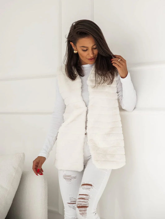 Women's fur vest, cream 02114 - Which Mark
