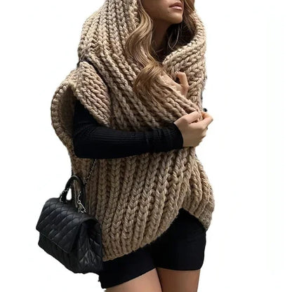 Hooded Thick Pattern Loose Knitted Cardigan Woven Design Sweater - Which Mark