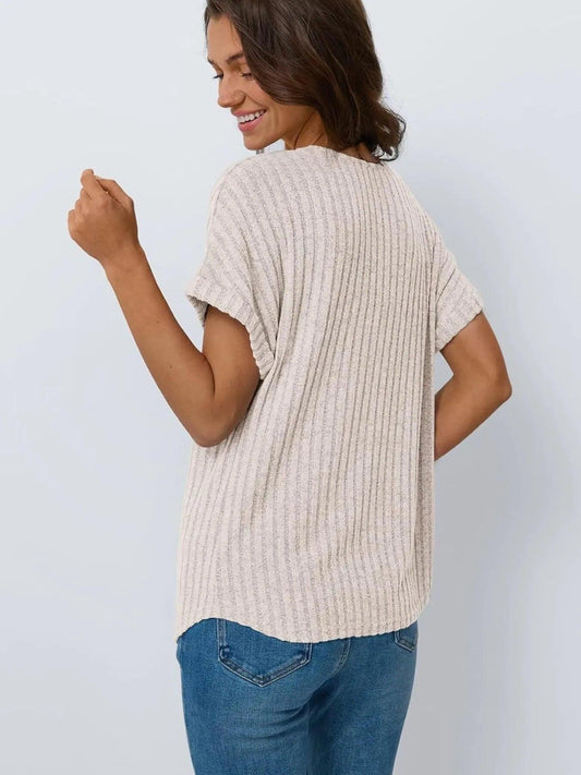 Casual Ribbed Knit Short Sleeve T-Shirt - Which Mark