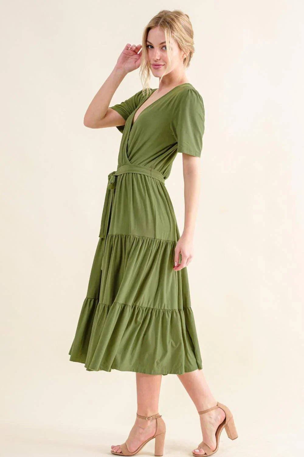 And The Why Soft Short Sleeve Tiered Midi Dress - Which Mark