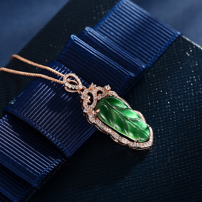 18K Gold Inlaid Emerald Necklace with Diamond Details - Which Mark