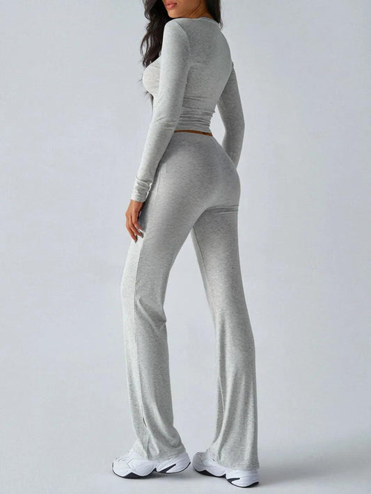 Devine Round Neck Long Sleeve Top and Drawstring Pants Set - Which Mark