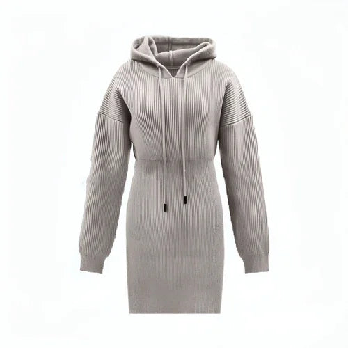 Casual Dress Mid-length Hooded Cinched Waist Sweater - Which Mark
