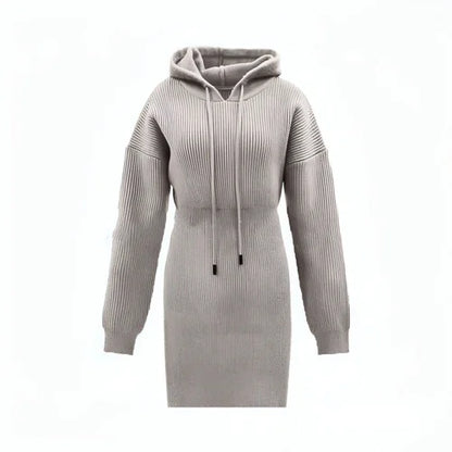 Casual Dress Mid-length Hooded Cinched Waist Sweater - Which Mark
