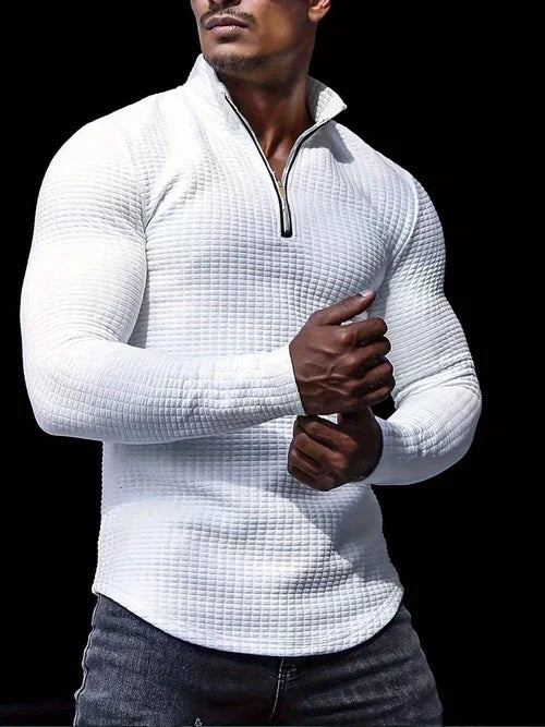 Outdoor Stand Collar Half Zip Training T-shirt Waffle Sports Bottoming - Which Mark