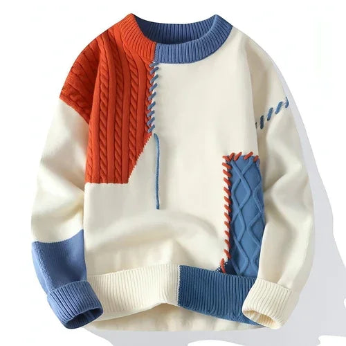 A.1 Sweater Men's Retro Color Contrast Patchwork - Which Mark