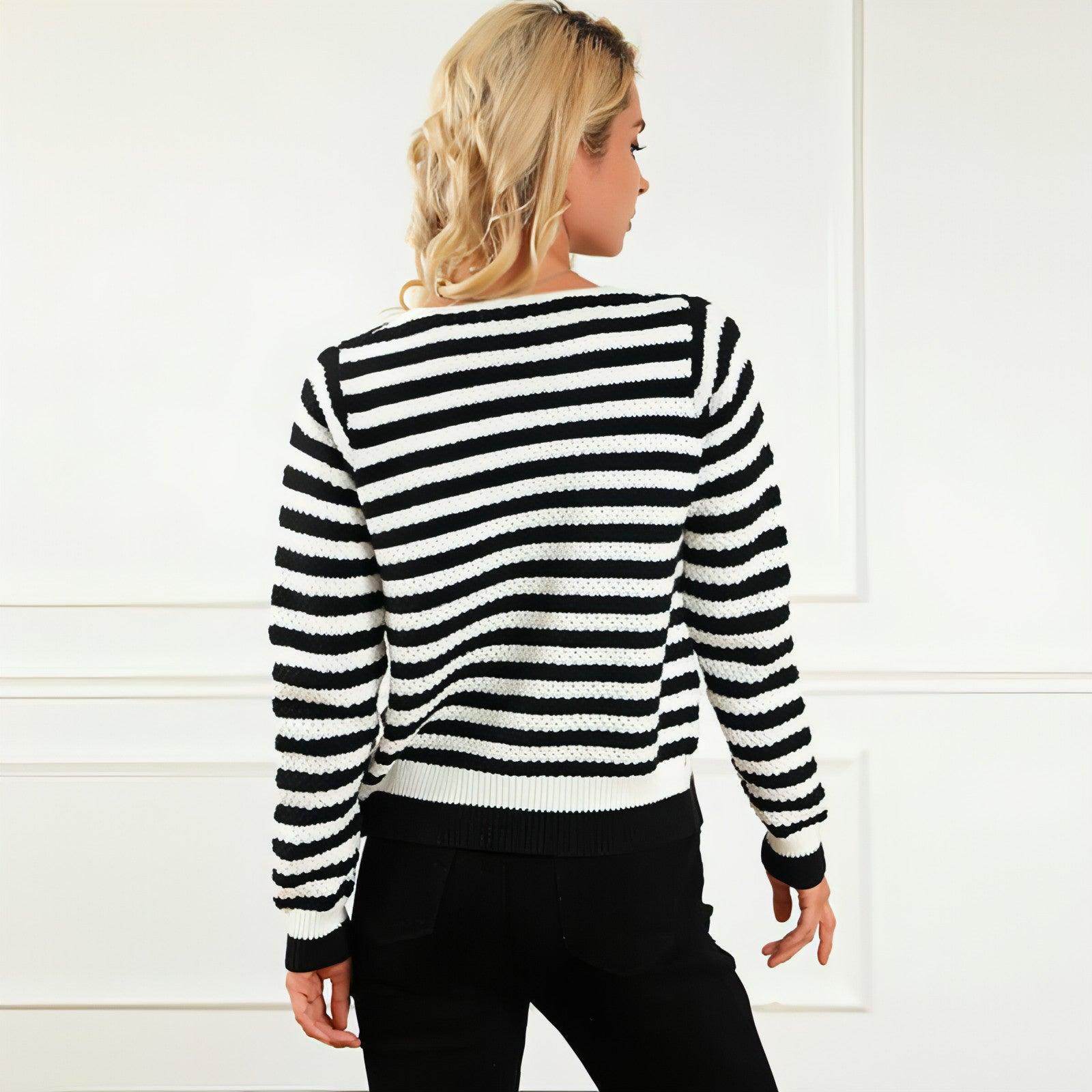 Women's Contrasting Striped Cardigan Sweater - Which Mark