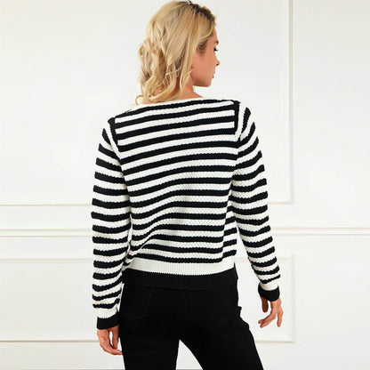 Women's Contrasting Striped Cardigan Sweater - Which Mark