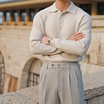 Men's Lapel Knitted Sweater Winter Pullover Long-sleeved Top Clothes - Which Mark