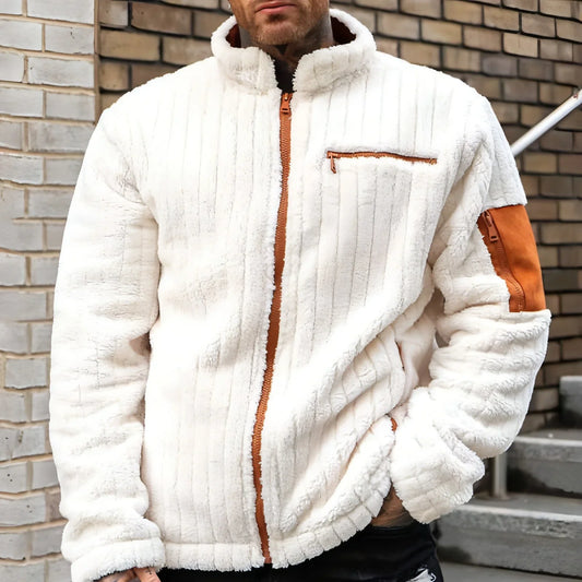 Color Collision Design Plush Jacket For Men - Which Mark