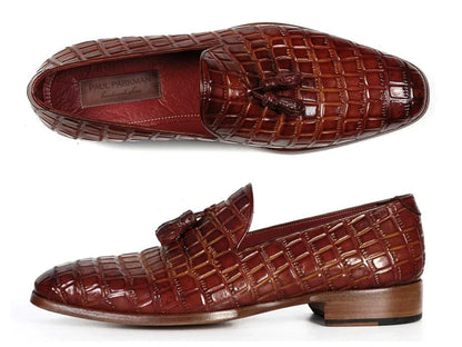 Paul Parkman Brown Crocodile Embossed Calfskin Tassel Loafer - Which Mark