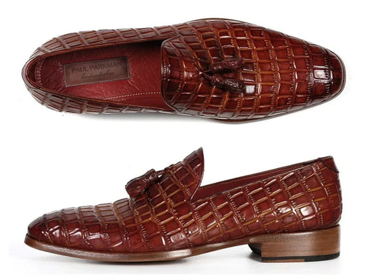 Paul Parkman Brown Crocodile Embossed Calfskin Tassel Loafer - Which Mark