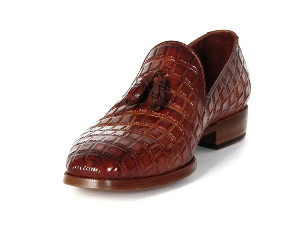 Paul Parkman Brown Crocodile Embossed Calfskin Tassel Loafer - Which Mark
