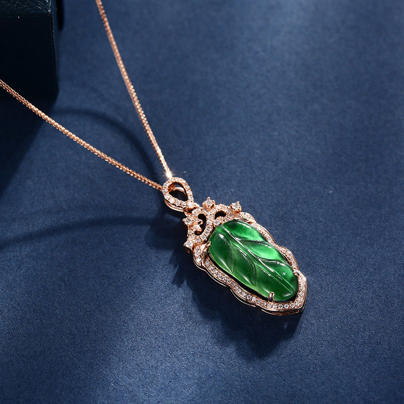 18K Gold Inlaid Emerald Necklace with Diamond Details - Which Mark