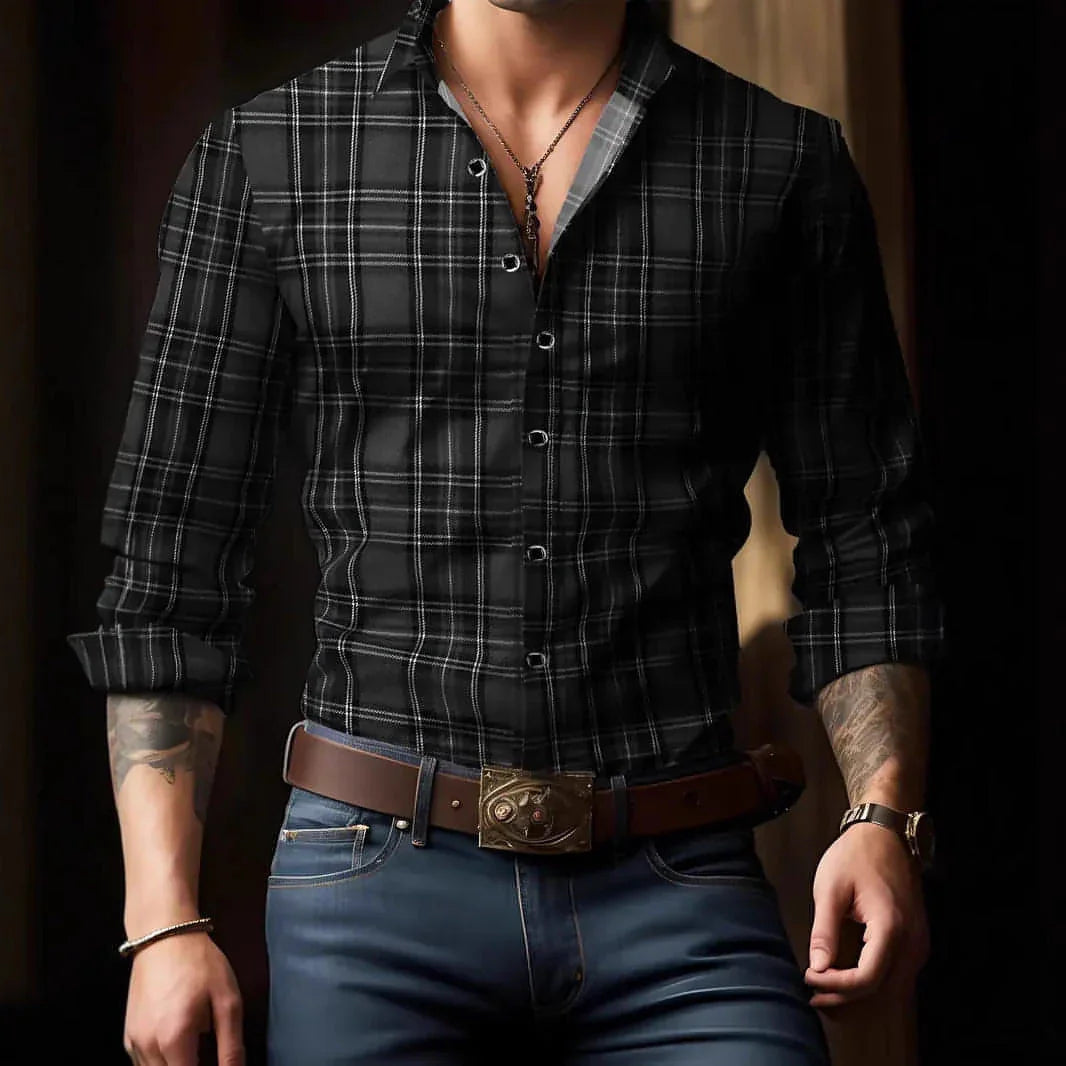 Breathable Volkswagen Casual Versatile Lattice Men's Long Sleeve Shirt - Which Mark