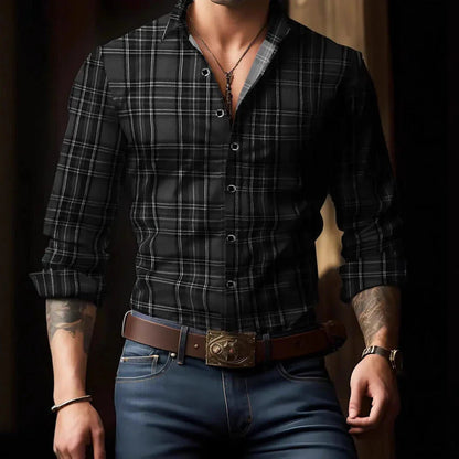 Breathable Volkswagen Casual Versatile Lattice Men's Long Sleeve Shirt - Which Mark