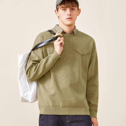 Youth Simple Everyday Fake Pocket Decorated Sweater Men - Which Mark