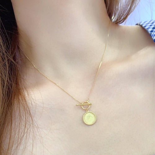 Gold Retro Round Brand Pure Jewelry Necklace - Which Mark