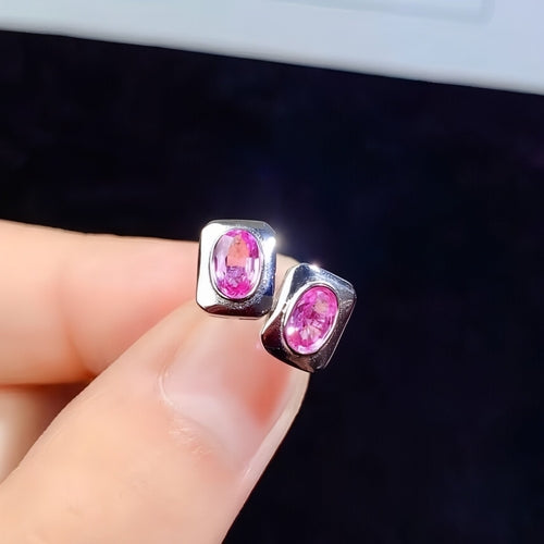 925 Silver Inlaid Natural Sapphire Stud Earrings - Which Mark