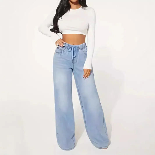 25 Edition – High Waist Drawstring Wide Leg Jeans – Light Blue - Which Mark