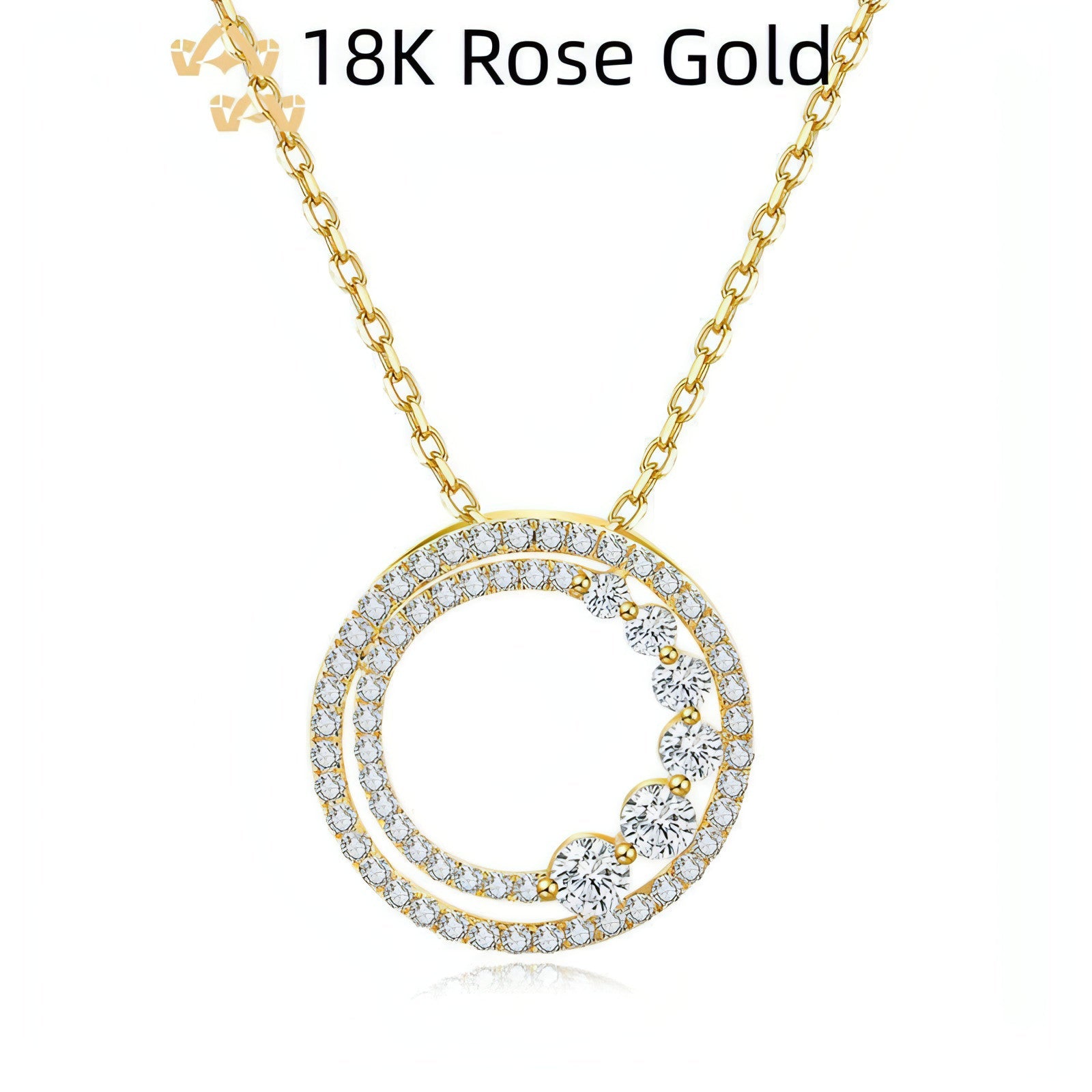 18K Gold Rose Gold Diamond Necklace Round - Which Mark