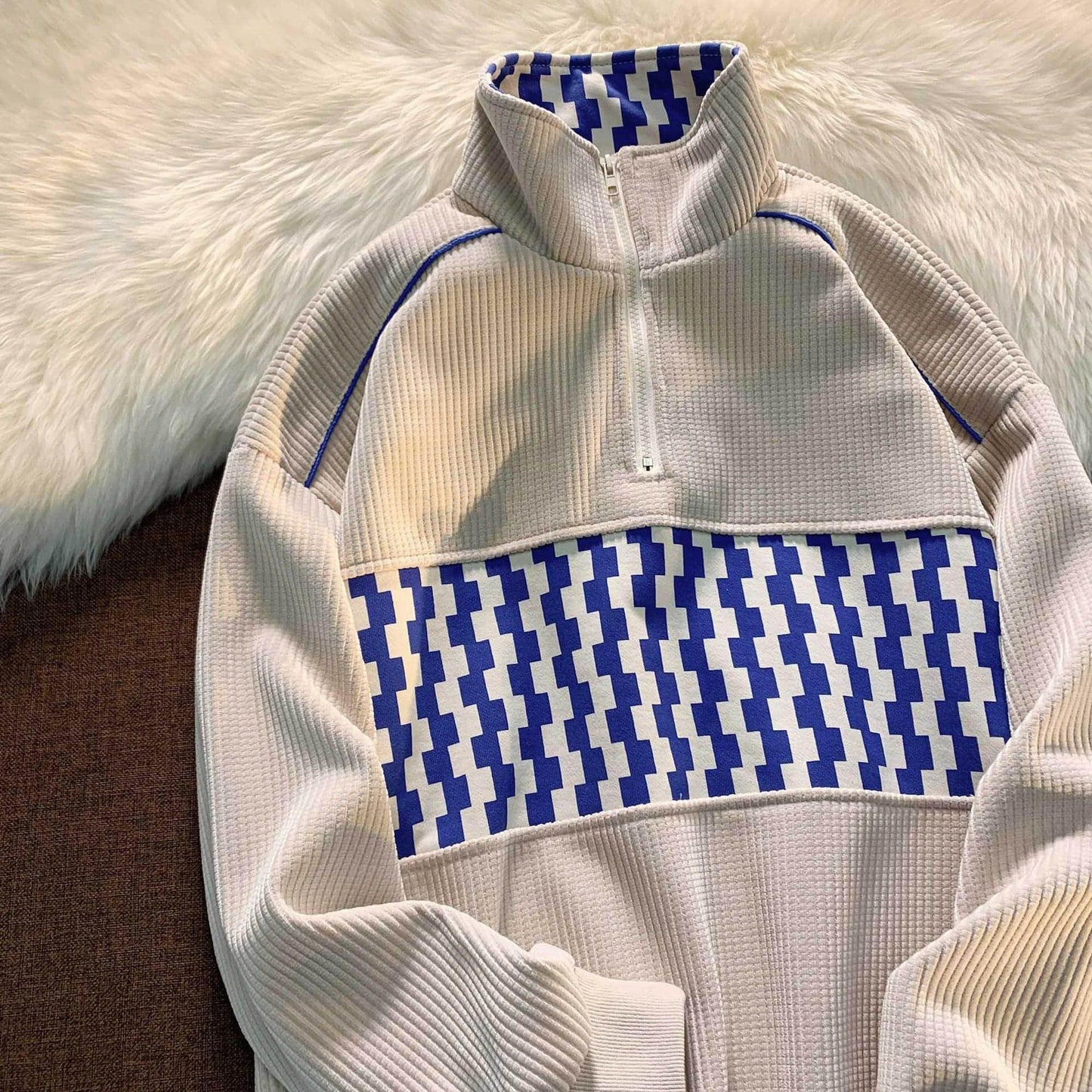 Stitching Waffle Stand Collar Sweater Men - Which Mark