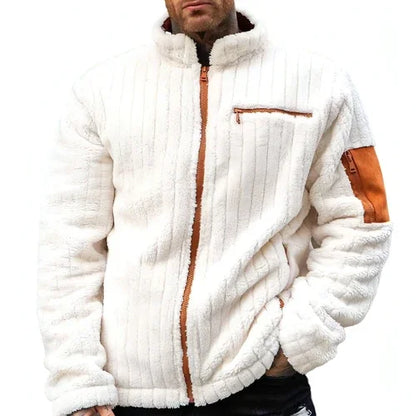 Color Collision Design Plush Jacket For Men - Which Mark