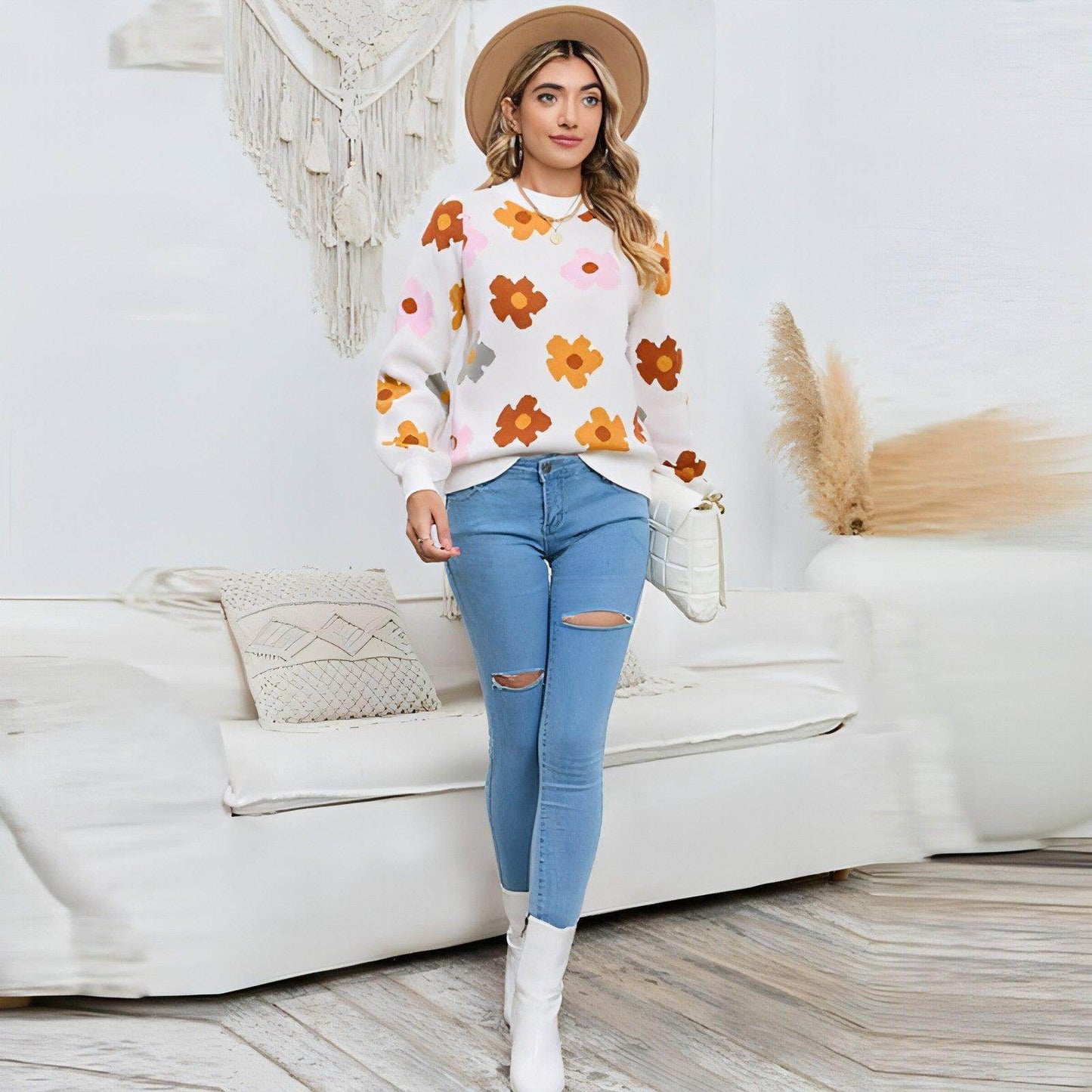 Knitted Thread Sweater Women's Flower - Which Mark