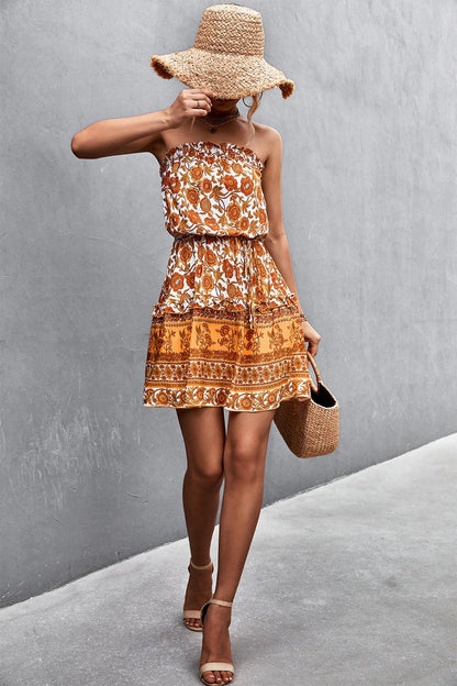Bohemian Frill Trim Strapless Dress - Which Mark