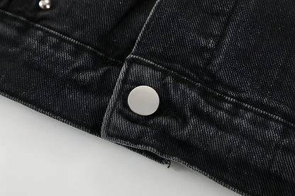Heavy Beaded Black Denim Jacket For Men And Women - Which Mark