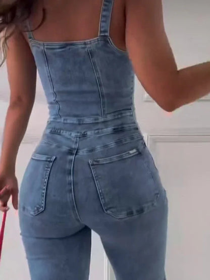 DenimDare™ Sleeveless Paneled Denim Jumpsuit – Edgy, Feminine, - Which Mark