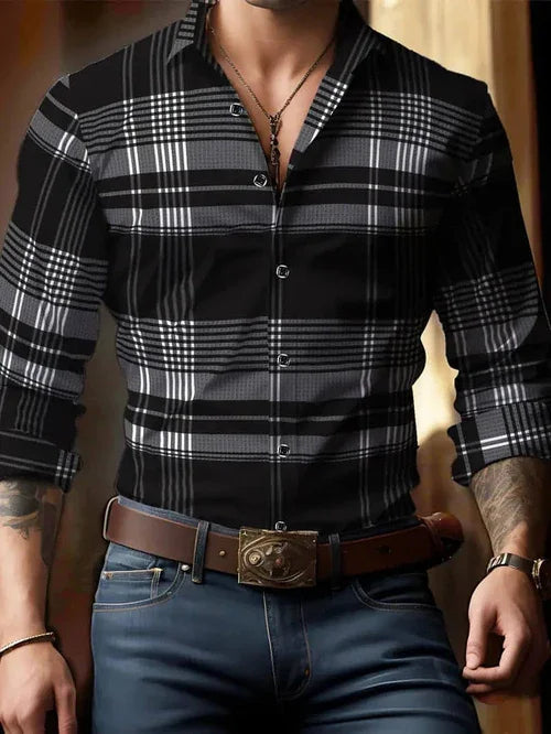 Breathable Volkswagen Casual Versatile Lattice Men's Long Sleeve Shirt - Which Mark
