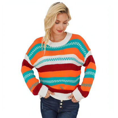 Loose Color Pullover Regular Sleeve Sweater Women - Which Mark