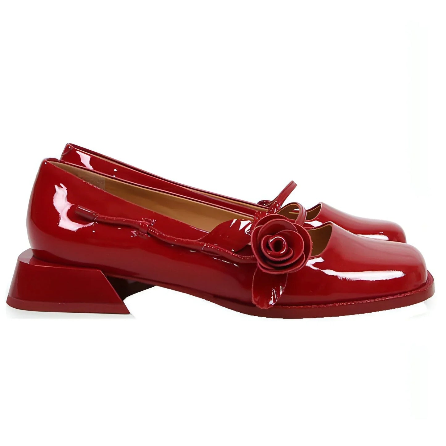 A Rose Single Shoe Square Toe Low-heel Bridal Shoes - Which Mark