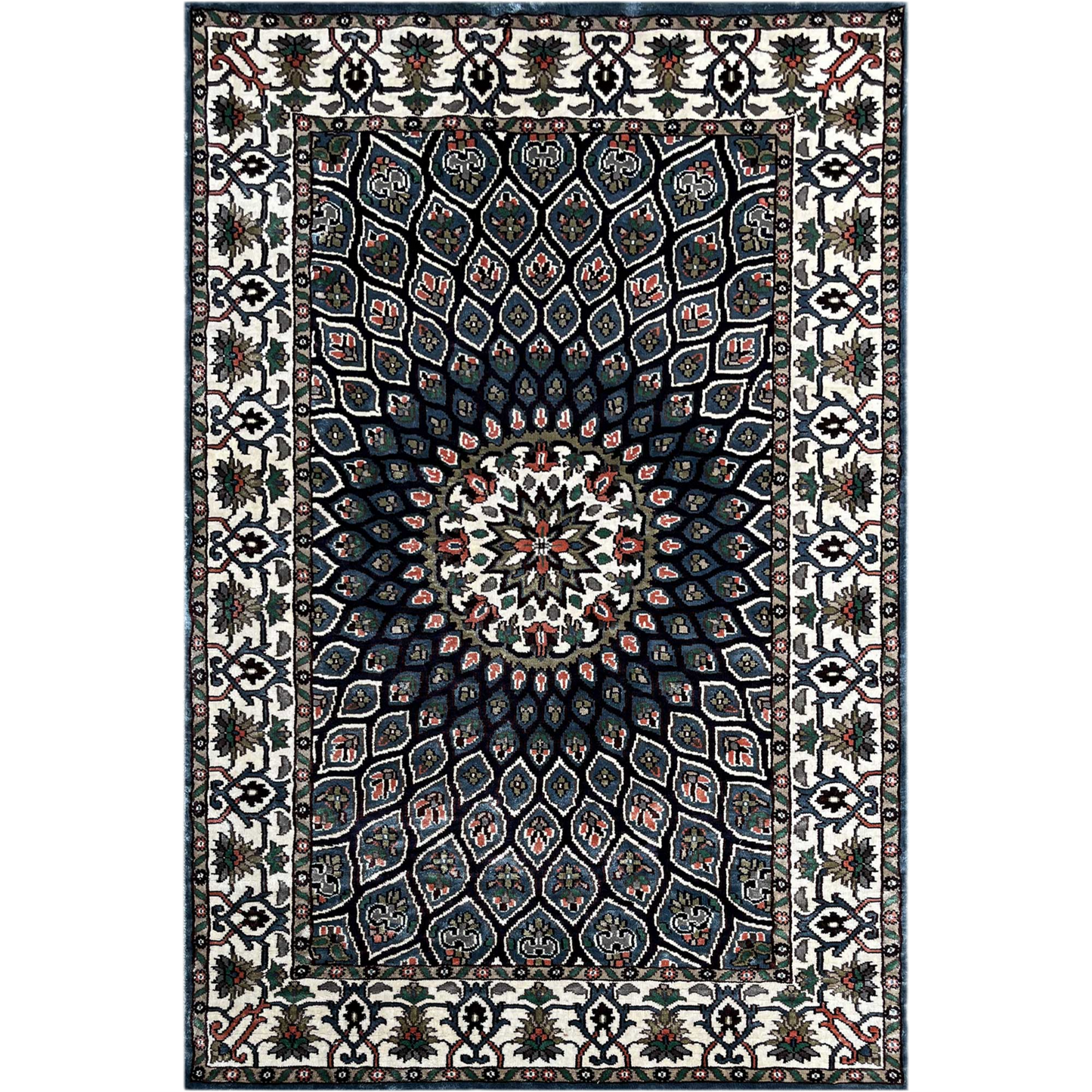 4×6 Feet Hand Knotted Silk Blue Carpet Gumbad