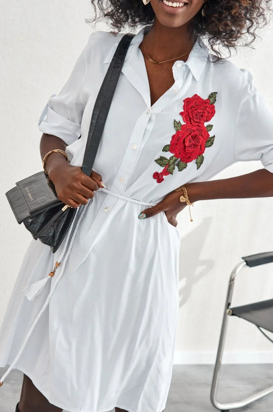 White Embroidered Shirt Dress 1170 - Which Mark
