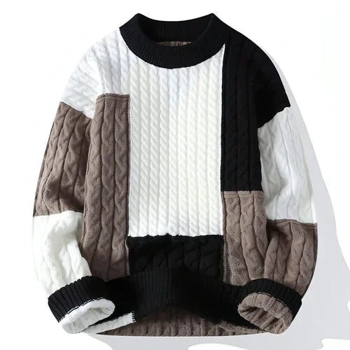 Men's Crew Neck Pullover Sweater Color Contrast Patchwork - Which Mark