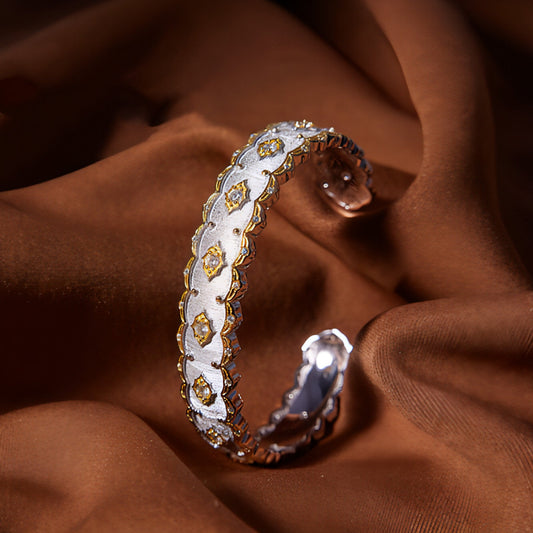 Silver Gold Plated Court Diamond Inlay Bracelet - Which Mark