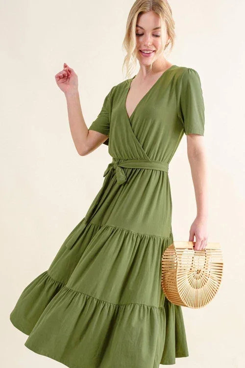And The Why Soft Short Sleeve Tiered Midi Dress - Which Mark