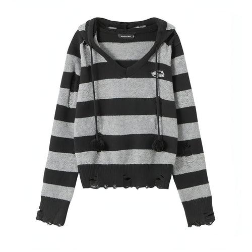 Autumn Hooded Sweater Women Contrast Stripe Thin - Which Mark