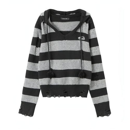 Autumn Hooded Sweater Women Contrast Stripe Thin - Which Mark