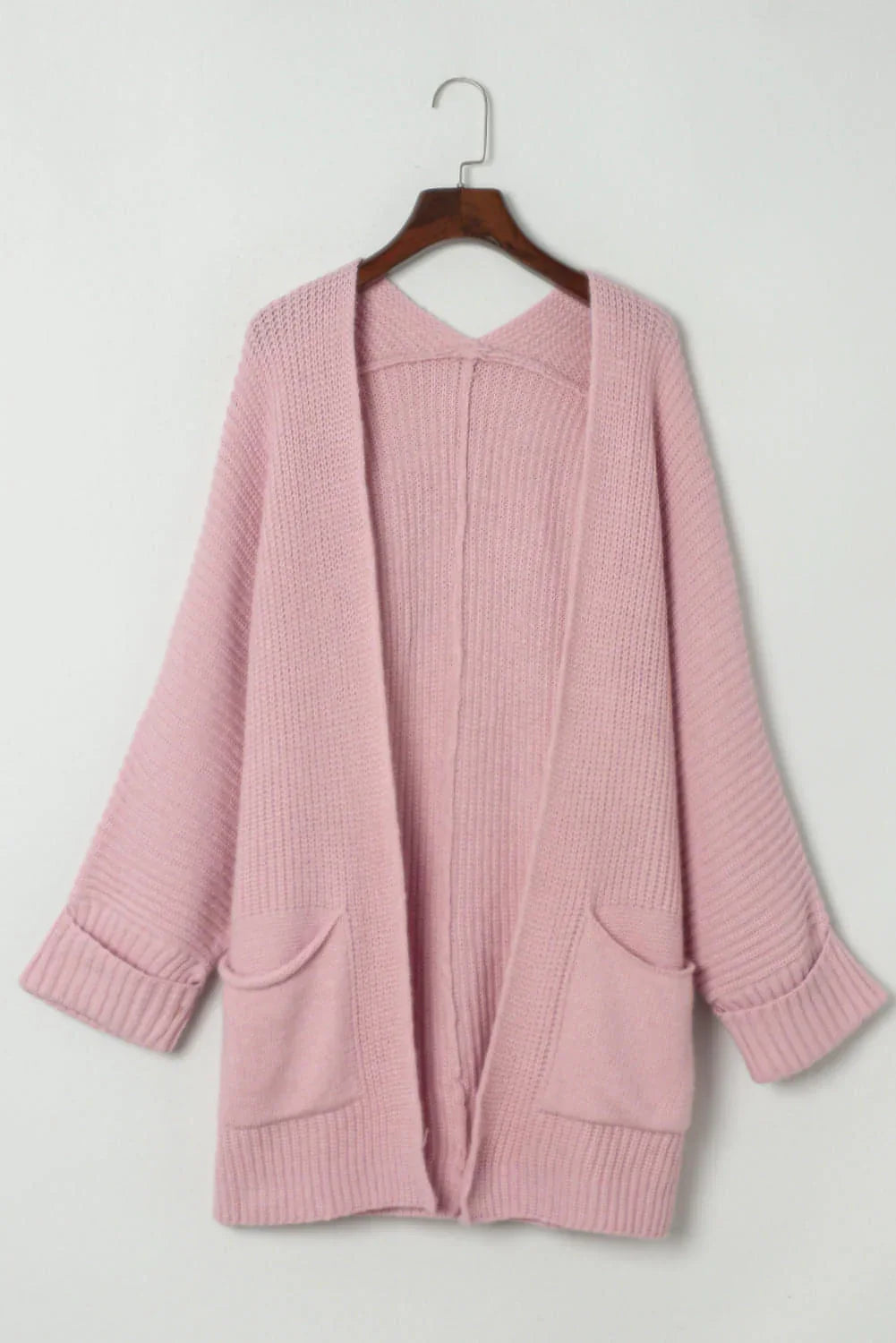 Pink Oversized Fold Over Sleeve Open Front Cardigan. - Which Mark