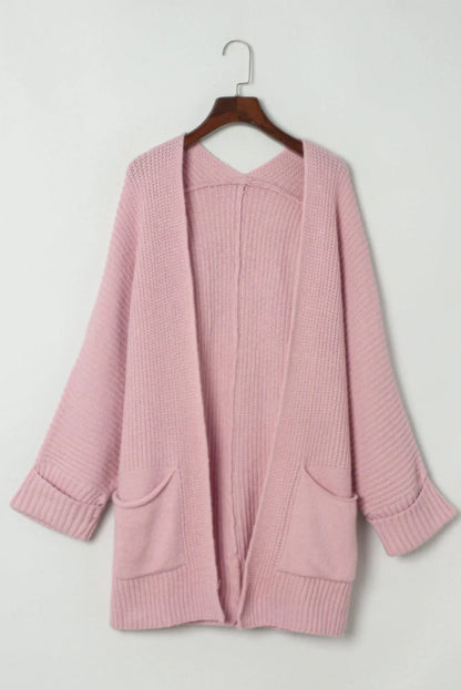 Pink Oversized Fold Over Sleeve Open Front Cardigan. - Which Mark
